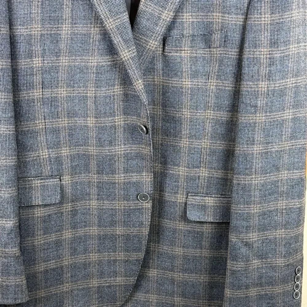 Saks Fifth‎ Avenue Black Label Blazer Men 46R Wool Black/Blue/Tan Elbow Patches